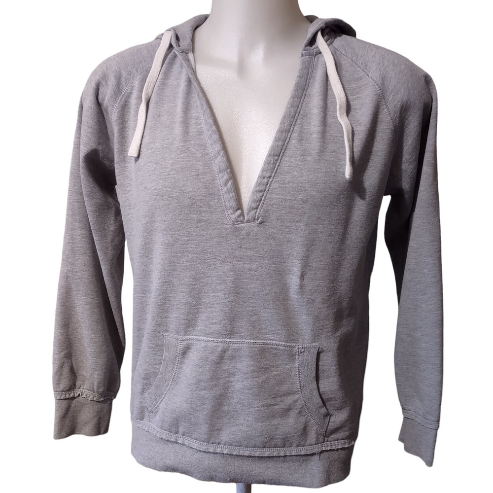 ENZA Hoodie Woman's‎ Large Pullover Kangaroo Pocket Adult Gray V-Neck Sweatshirt